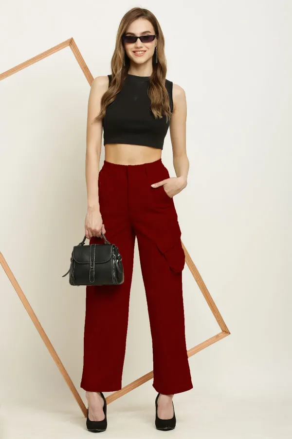 Maroon_Premium_Cotton_And_Polyester_Cargo_Pants_For_Women