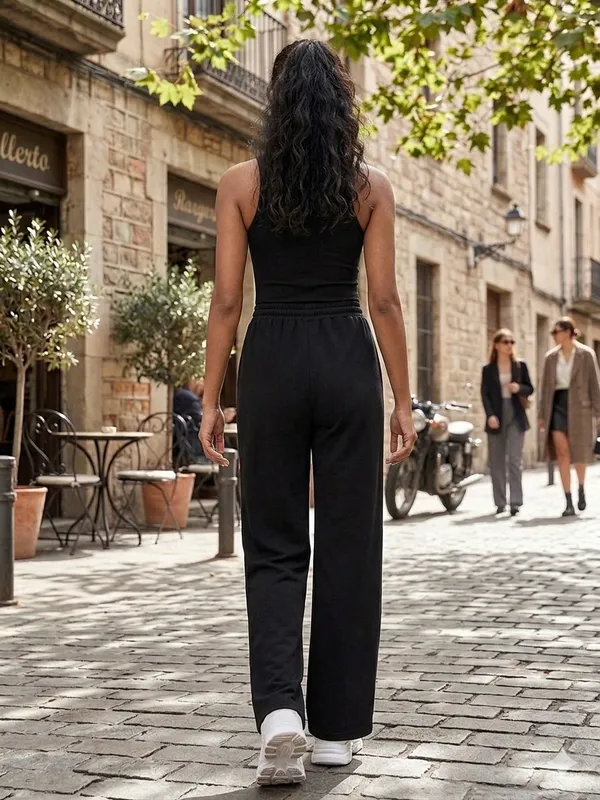 Black_Premium_Cotton_French_Terry_Wide_Leg_Drawstring_Pants_For_Women
