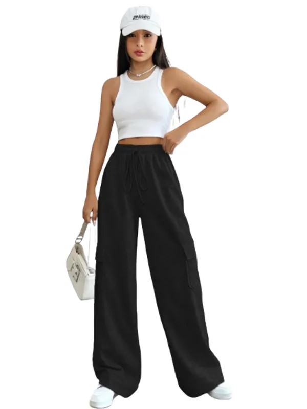 Black_Premium_Cotton_French_Terry_Wide_Leg_Pants_For_Women