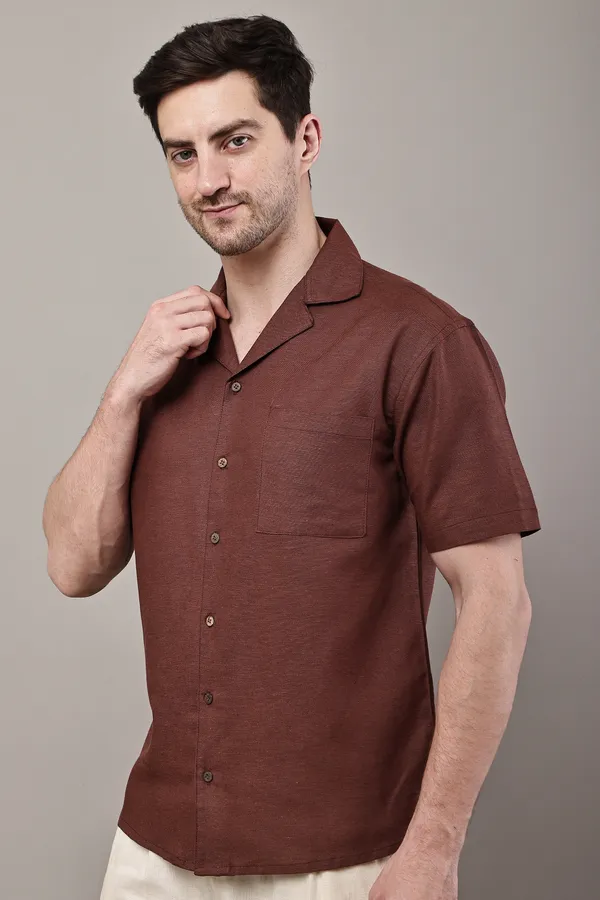 Brown_Premium_Linen_Camp_Collar_Shirt_For_Men
