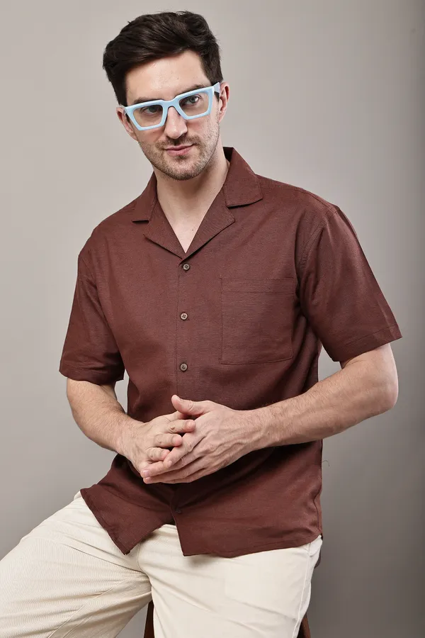 Brown_Premium_Linen_Camp_Collar_Shirt_For_Men