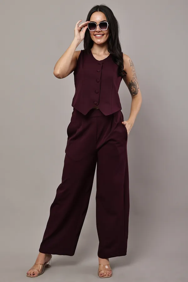 Maroon_Premium_Cotton_Twill_Vest_And_Palazzo_Set_For_Women