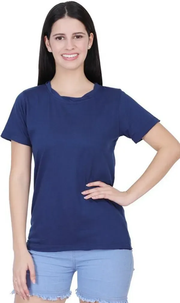 Dark_Blue_Premium_Cotton_And_Polyester_T-Shirt_For_Women