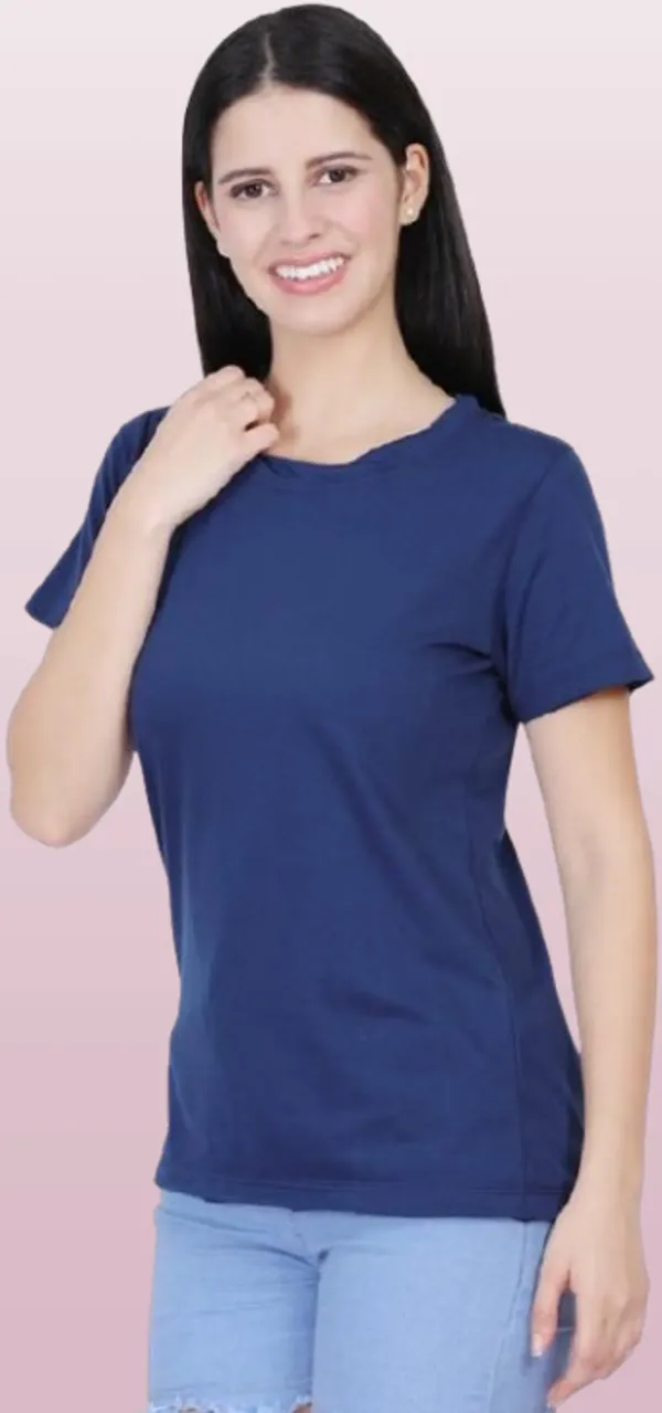 Dark_Blue_Premium_Cotton_And_Polyester_T-Shirt_For_Women
