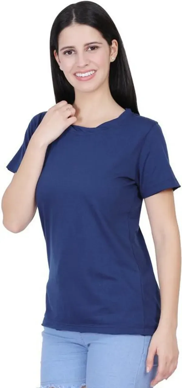 Dark_Blue_Premium_Cotton_And_Polyester_T-Shirt_For_Women