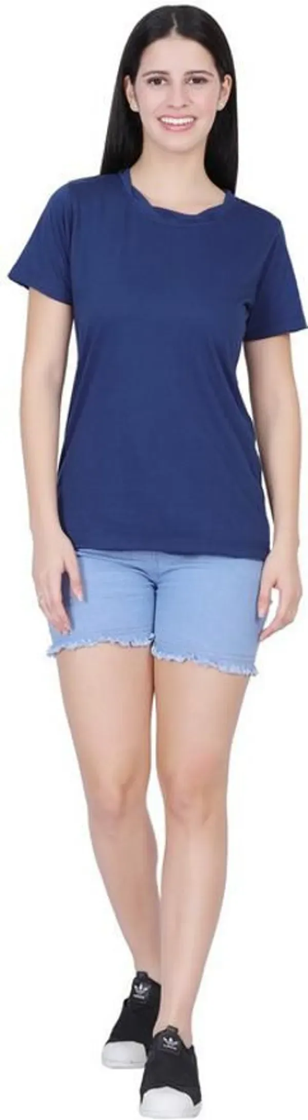 Dark_Blue_Premium_Cotton_And_Polyester_T-Shirt_For_Women