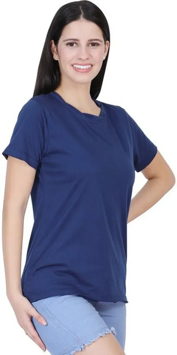 Dark_Blue_Premium_Cotton_And_Polyester_T-Shirt_For_Women