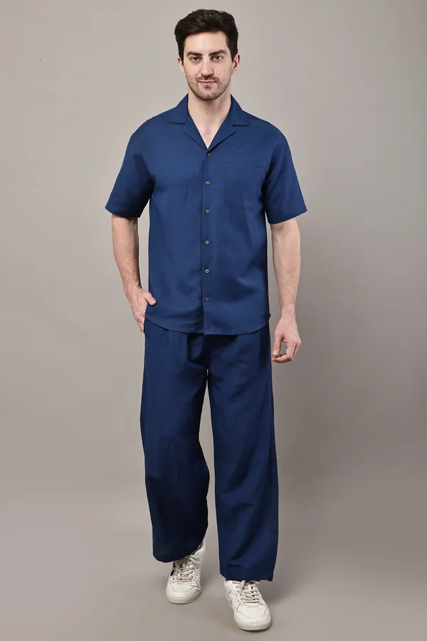 Navy_Blue_Premium_Linen_Shirt_And_Pant_Night_Suit_Set_For_Men
