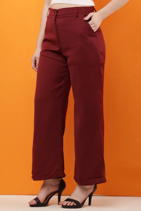 Maroon_Premium_Polyester_Formal_Wide_Leg_Trousers_For_Women