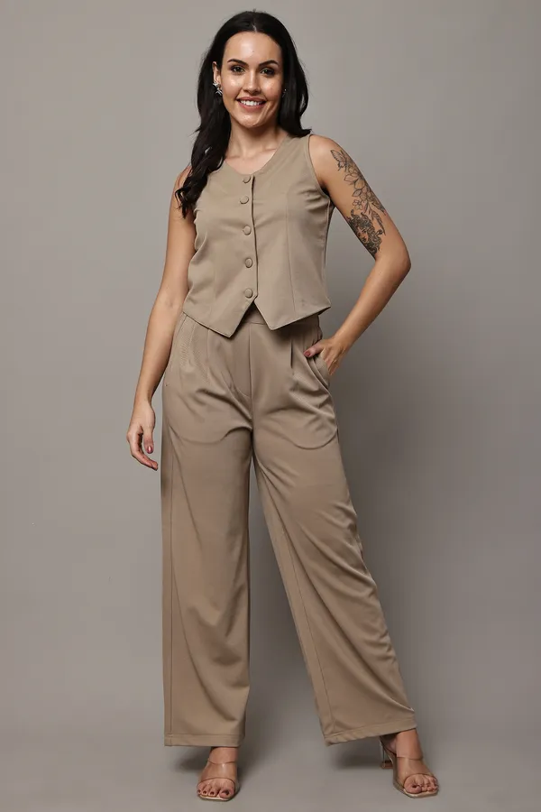 Beige_Premium_Cotton_Twill_Vest_And_Palazzo_Set_For_Women