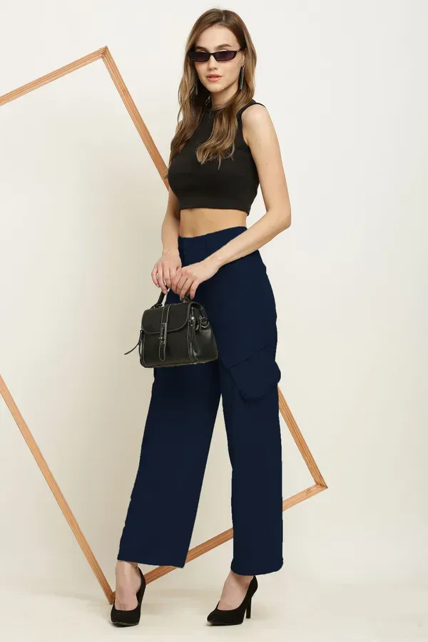 Blue_Premium_Cotton_And_Polyester_Cargo_Pants_For_Women