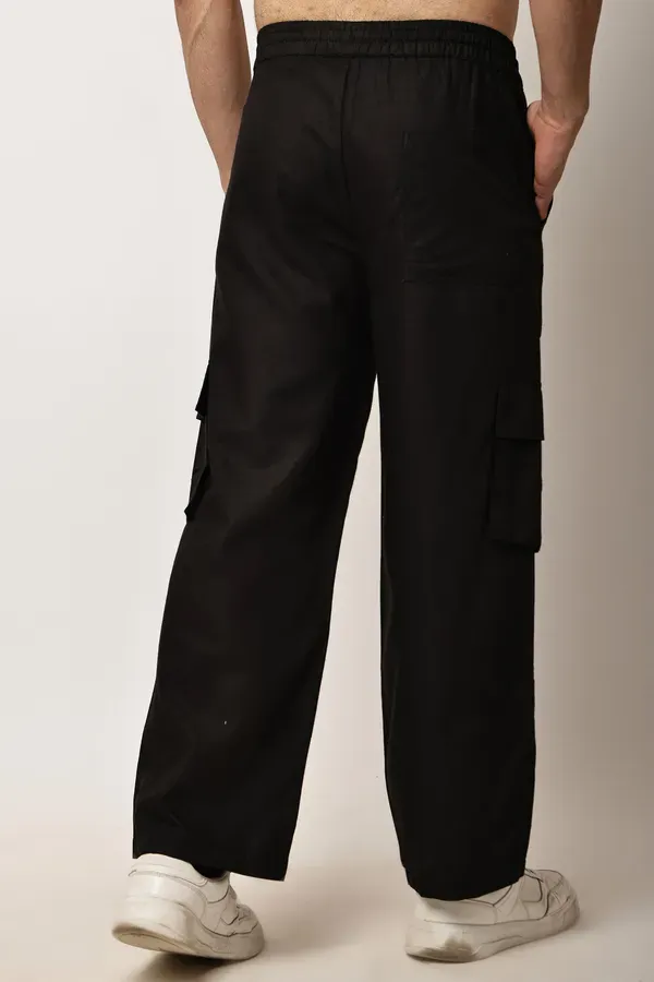 Black_Premium_Linen_Cargo_Pants_For_Men