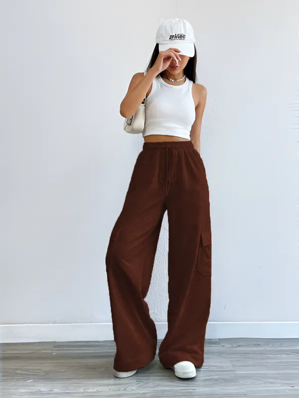 Brown_Premium_Cotton_French_Terry_Cargo_Pants_For_Women