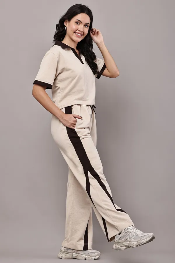 Beige_Cotton_Collared_Contrast_Trim_Co-ord_Set_for_Women
