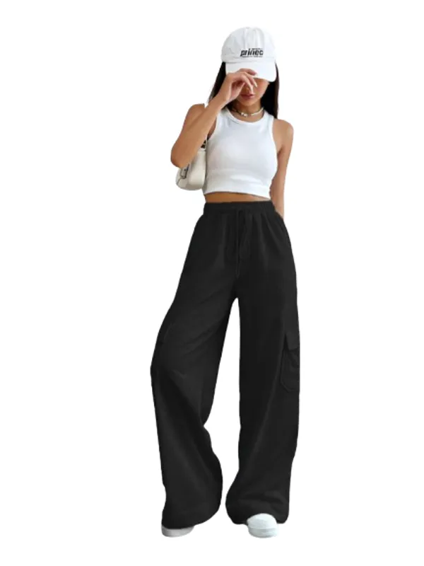 Black_Premium_Cotton_French_Terry_Wide_Leg_Pants_For_Women