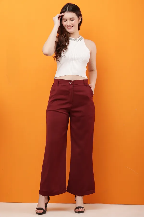 Maroon_Premium_Polyester_Formal_Wide_Leg_Trousers_For_Women
