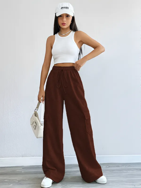 Brown_Premium_Cotton_French_Terry_Cargo_Pants_For_Women