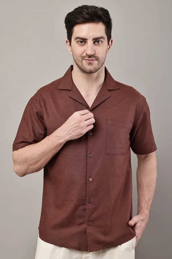 Brown_Premium_Linen_Camp_Collar_Shirt_For_Men