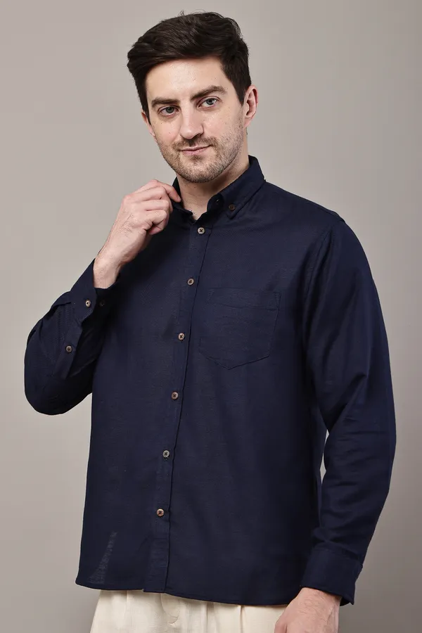 Navy_Blue_Premium_Linen_Button-Down_Shirt_For_Men