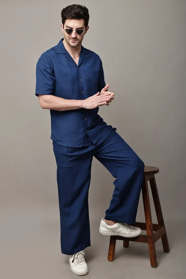Navy_Blue_Premium_Linen_Shirt_And_Pant_Night_Suit_Set_For_Men