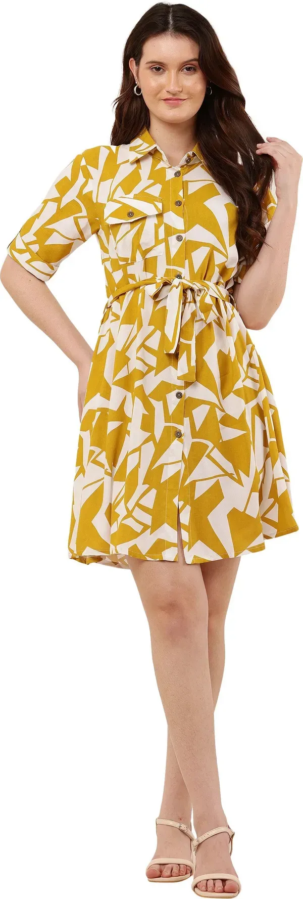 Yellow_Premium_Viscose_Rayon_Mini_Dress_For_Women