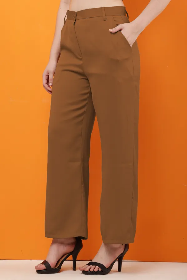 Brown_Premium_Polyester_Wide_Leg_Formal_Trousers_For_Women
