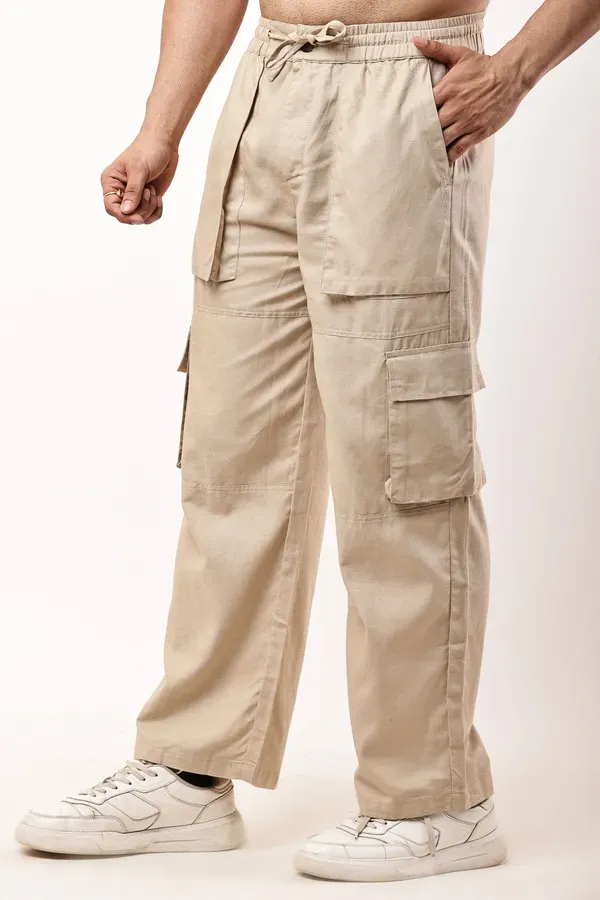 Beige_Premium_Linen_Cargo_Pants_For_Men