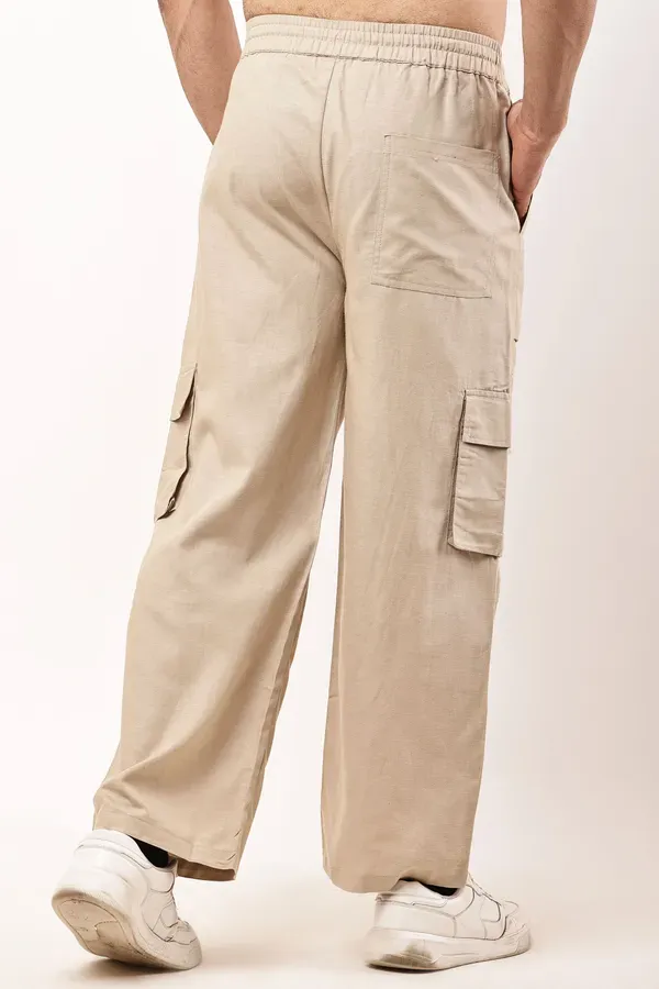 Beige_Premium_Linen_Cargo_Pants_For_Men