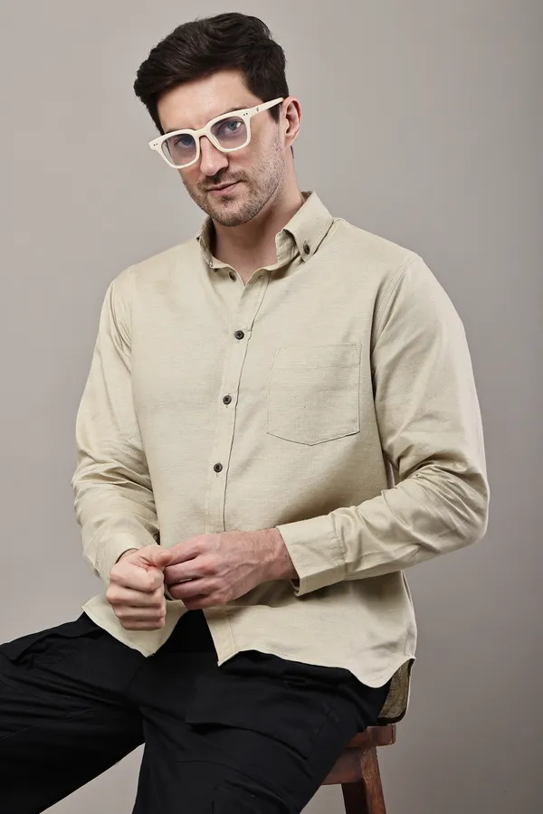 Beige_Premium_Linen_Button-Down_Collar_Shirt_For_Men
