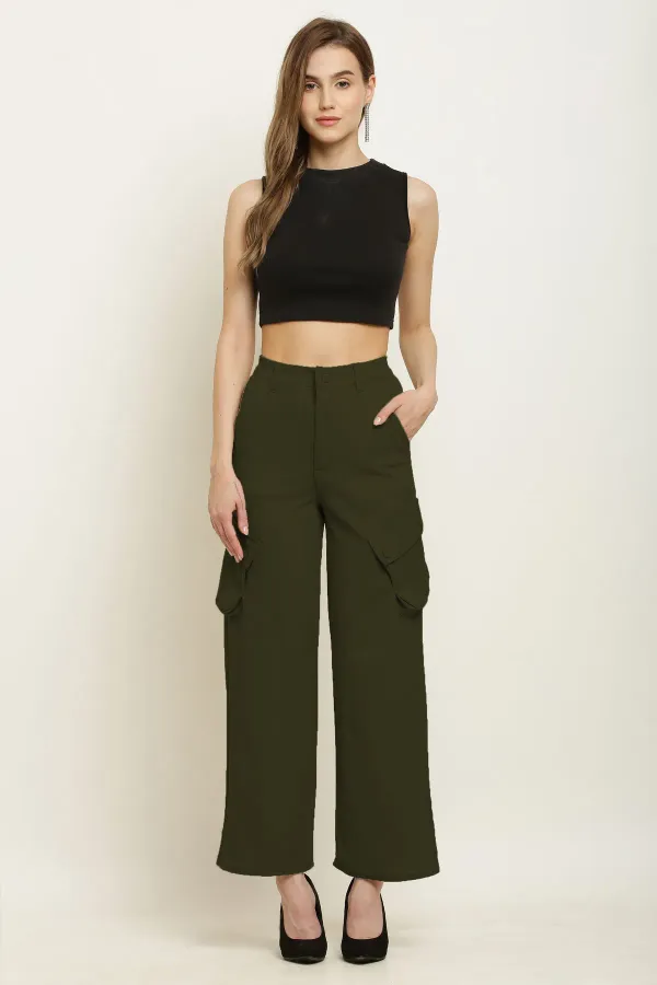 Green_Premium_Cotton_And_Polyester_Cargo_Pants_For_Women