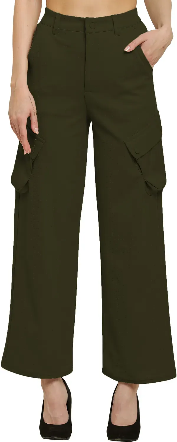 Green_Premium_Cotton_And_Polyester_Cargo_Pants_For_Women