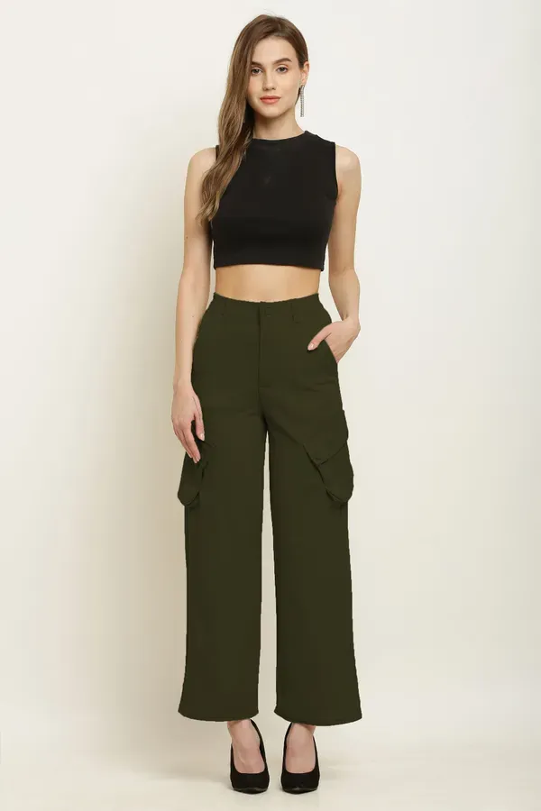 Green_Premium_Cotton_And_Polyester_Cargo_Pants_For_Women