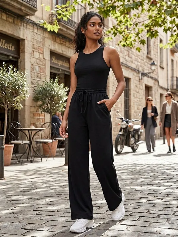 Black_Premium_Cotton_French_Terry_Wide_Leg_Drawstring_Pants_For_Women