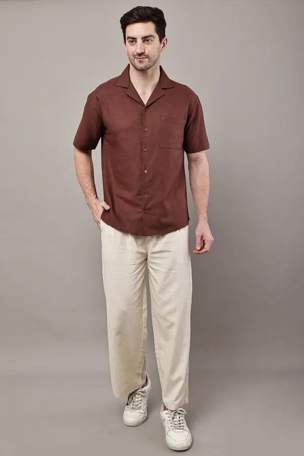 Brown_Premium_Linen_Camp_Collar_Shirt_For_Men