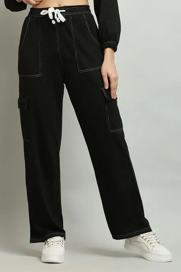 Black_Premium_Cotton_And_Polyester_Cargo_Pants_For_Women