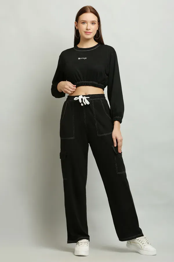 Black_Premium_Cotton_And_Polyester_Cargo_Pants_For_Women