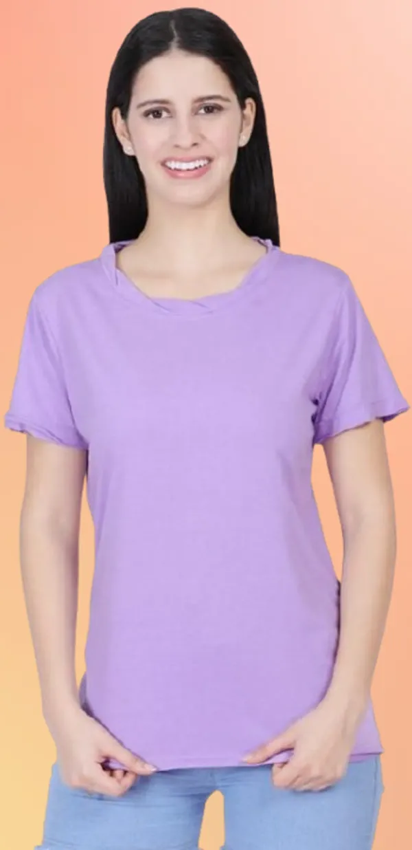 Purple_Premium_Cotton_And_Polyester_T-Shirt_For_Women