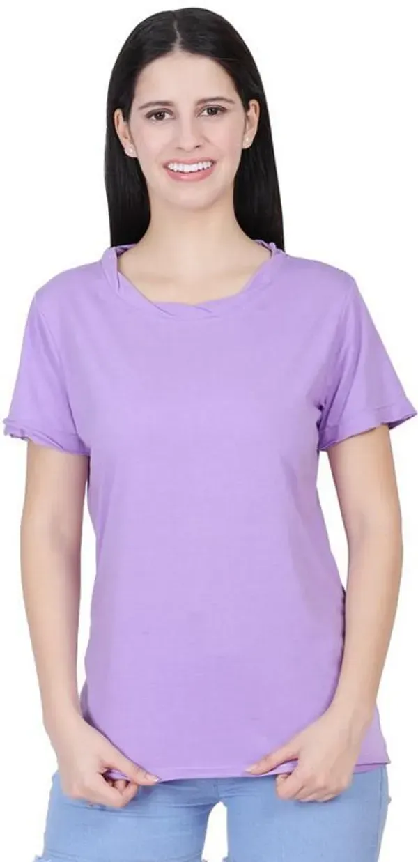 Purple_Premium_Cotton_And_Polyester_T-Shirt_For_Women
