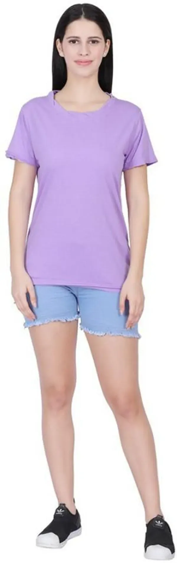 Purple_Premium_Cotton_And_Polyester_T-Shirt_For_Women