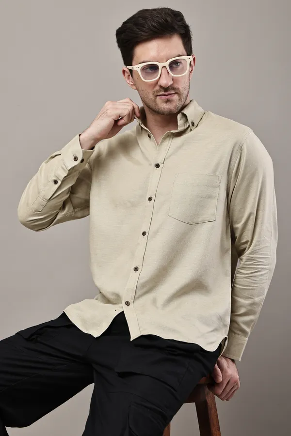 Beige_Premium_Linen_Button-Down_Collar_Shirt_For_Men