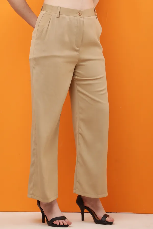 Beige_Premium_Polyester_Straight_Fit_Trousers_For_Women