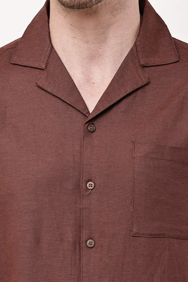 Brown_Premium_Linen_Short_Sleeve_Shirt_And_Shorts_Co-Ord_Set_For_Men