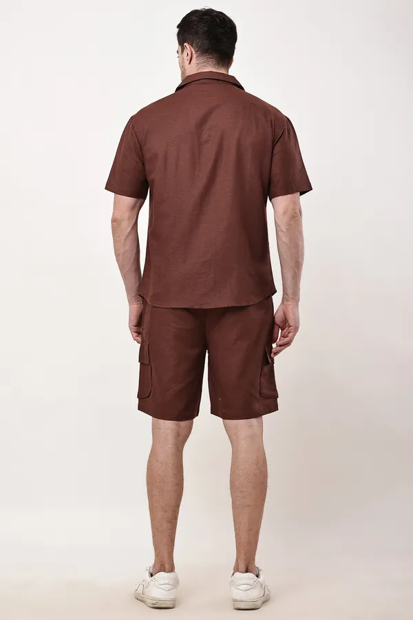 Brown_Premium_Linen_Short_Sleeve_Shirt_And_Shorts_Co-Ord_Set_For_Men