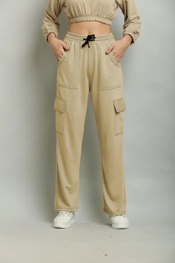 Beige_Premium_Cotton_And_Polyester_Cargo_Pants_For_Women