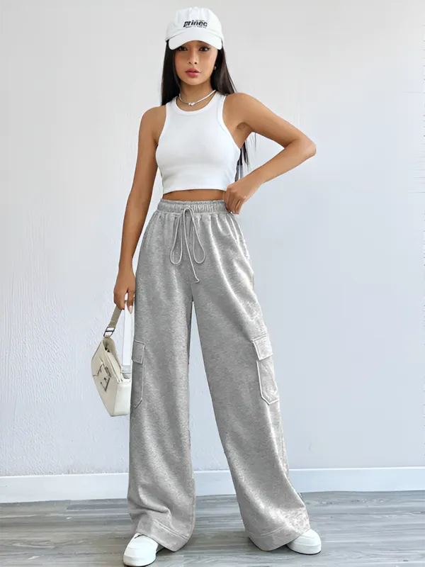 Grey_Premium_Cotton_French_Terry_Cargo_Wide_Leg_Pants_For_Women