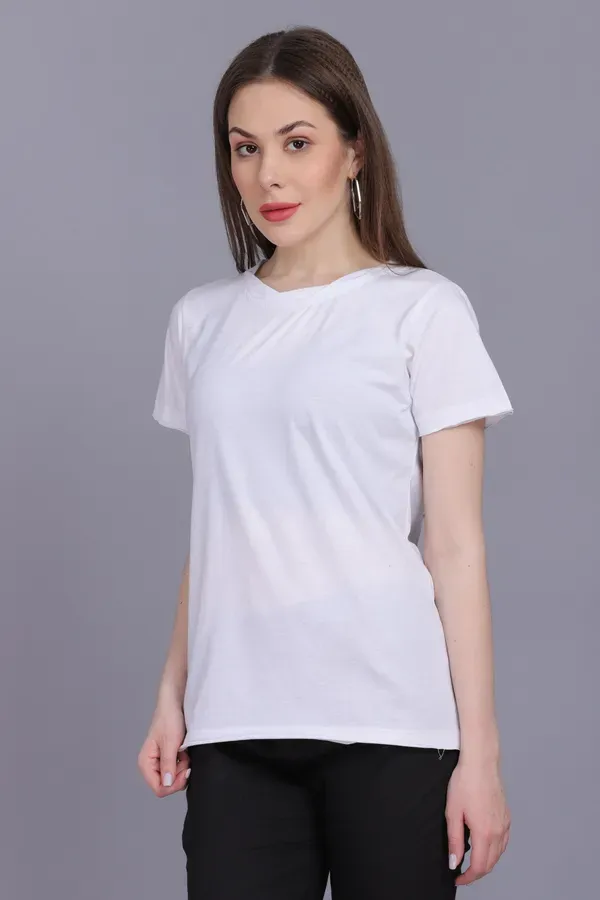 White_Premium_Cotton_And_Polyester_T-Shirt_For_Women
