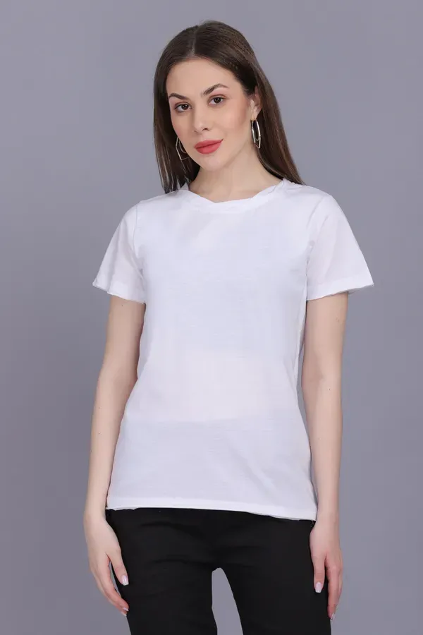 White_Premium_Cotton_And_Polyester_T-Shirt_For_Women