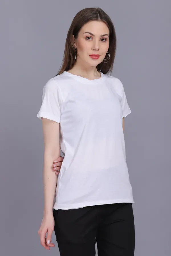 White_Premium_Cotton_And_Polyester_T-Shirt_For_Women