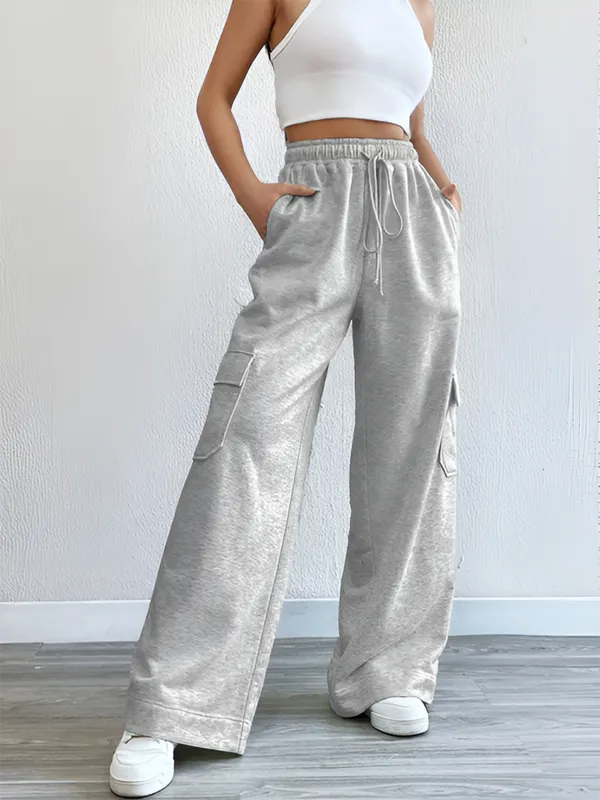 Grey_Premium_Cotton_French_Terry_Cargo_Wide_Leg_Pants_For_Women