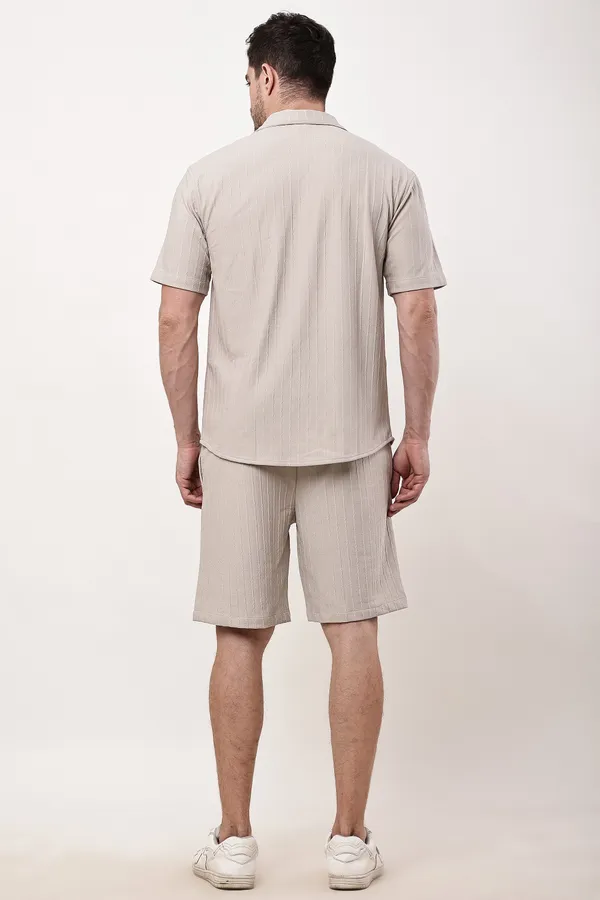 Beige_Premium_Texture_Polyester_Short_Sleeve_Shirt_And_Shorts_Co-Ord_Set_For_Men